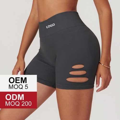 Women's Seamless Yoga Shorts with Hollow Hole Design - High Waist Scrunch Butt Lifting Running Shorts (90% Nylon/10% Spandex)