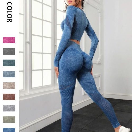Women's Seamless Yoga Set - Thumb Hole Long Sleeve Top & High Waist Scrunch Butt Leggings (Quick-Dry, Non-See Through)
