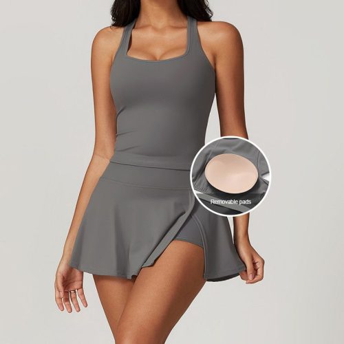 Women's I-Back Yoga Set - High Waist Tennis Skirt & Scrunch Butt Lifting Shorts (Quick-Dry, Non-See Through) for Running and Gym