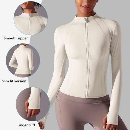 Women's Performance Long Sleeve Jacket - Stand Collar Zipper Sports Jacket for Running, Yoga & Cycling (Moisture-Wicking, Brushed Interior)