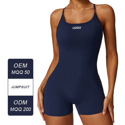 Women's Nude Feel Yoga Jumpsuit - Cross Strap Hollow Back Running Bodysuit (Quick-Dry, Non-See Through)