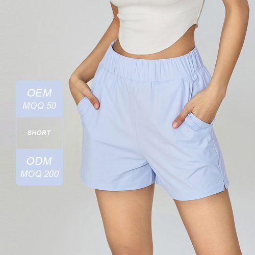 Women's Sun Protection Yoga Shorts - High Waist Cool Feeling Running Shorts with Side Pockets (75% Nylon/25% Spandex)